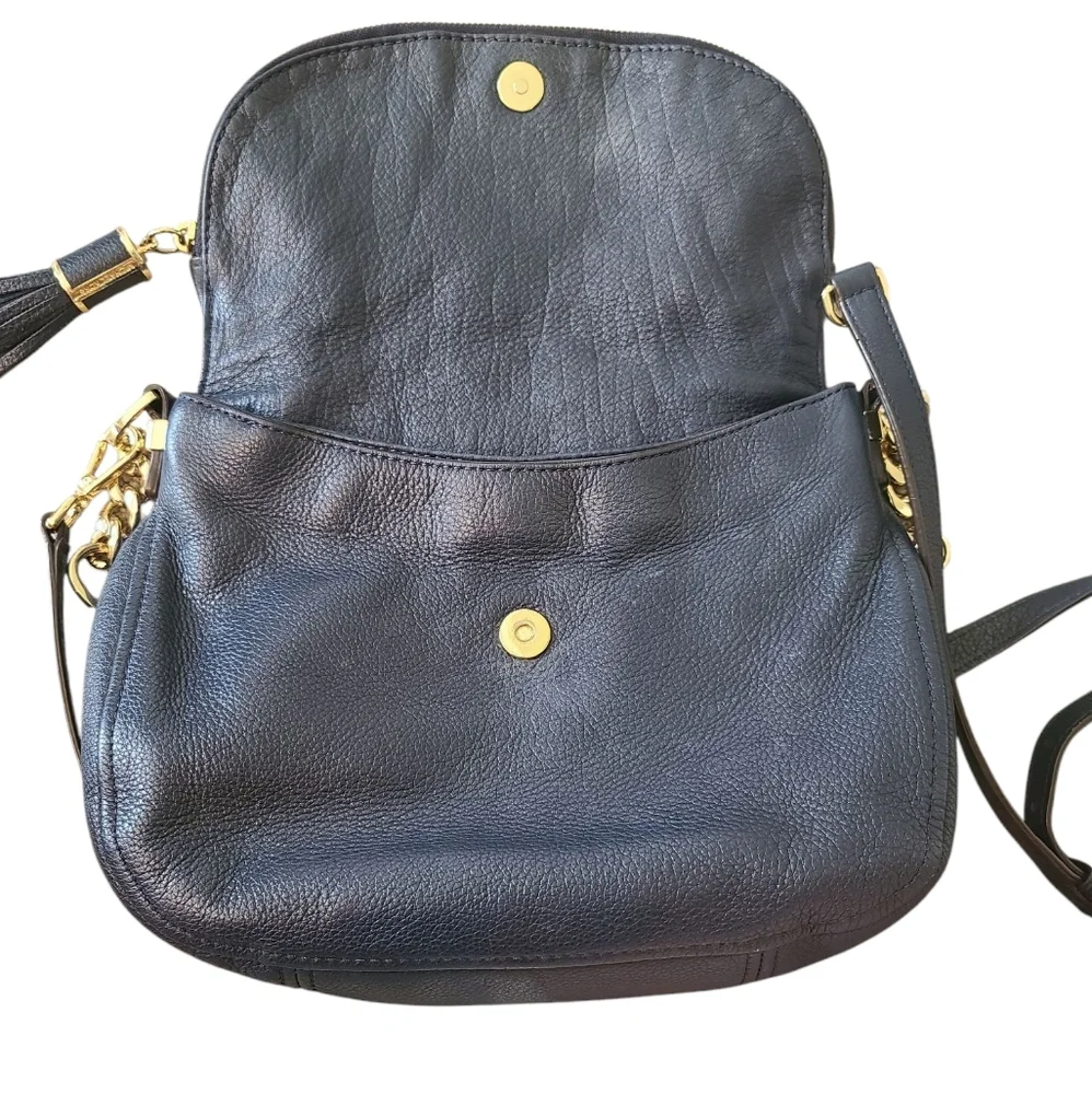 MICHAEL KORS Signature Fold Over Navy Blue Crossbody / Shoulder Bag w/ Gold - Picture 7 of 15